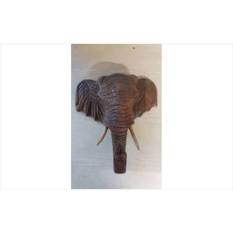 TÊTE ÉLÉPHANT BOIS SCULPTÉ 