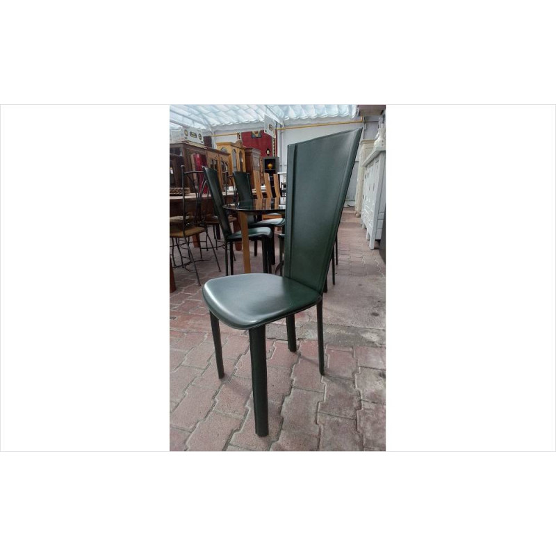 LOT DE 6 CHAISES DESIGN CUIR VERT 