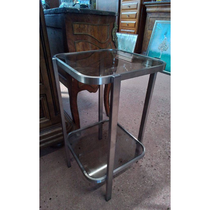 MEUBLE D’APPOINT CHROMÉ ET VERRE EN L’ÉTAT 