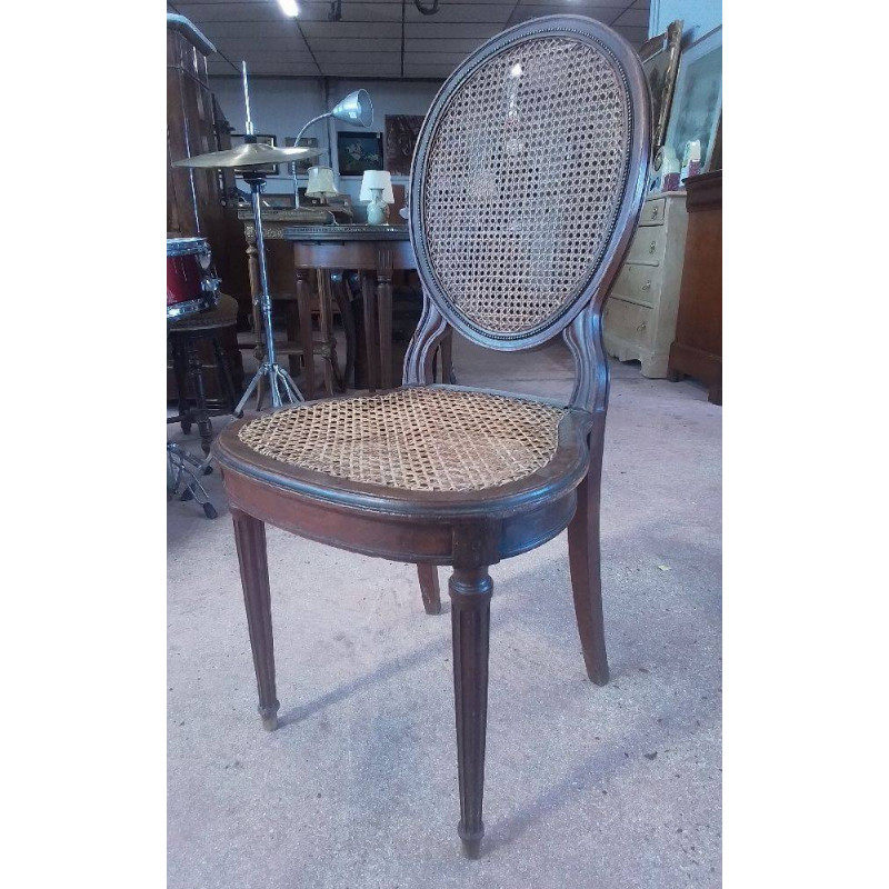 CHAISE ANCIENNE CANNÉE ACAJOU 