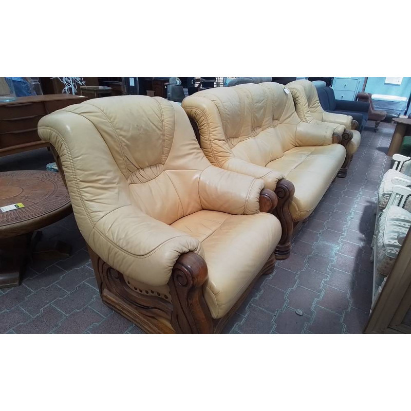 SALON CUIR ET BOIS 3 PIÈCES 