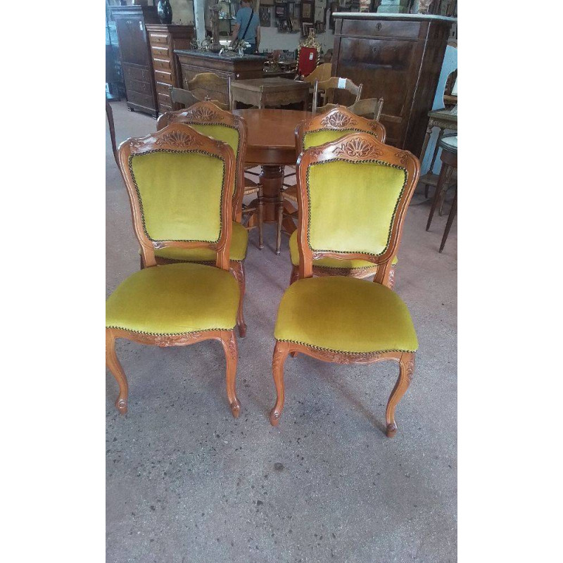 LOT DE 4 CHAISES TISSUS JAUNE 