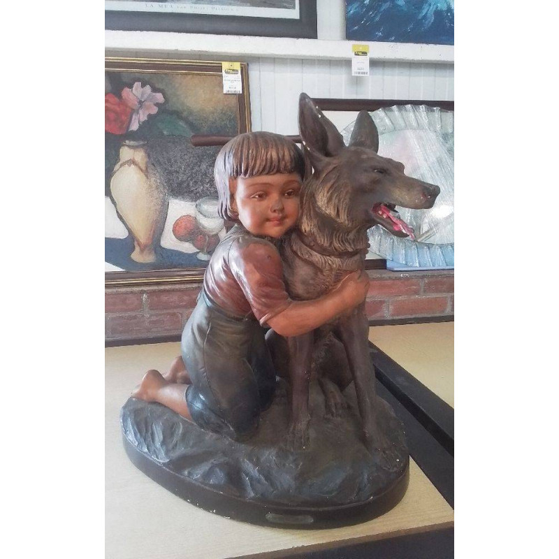 SUJET PLATRE CHIEN & ENFANT