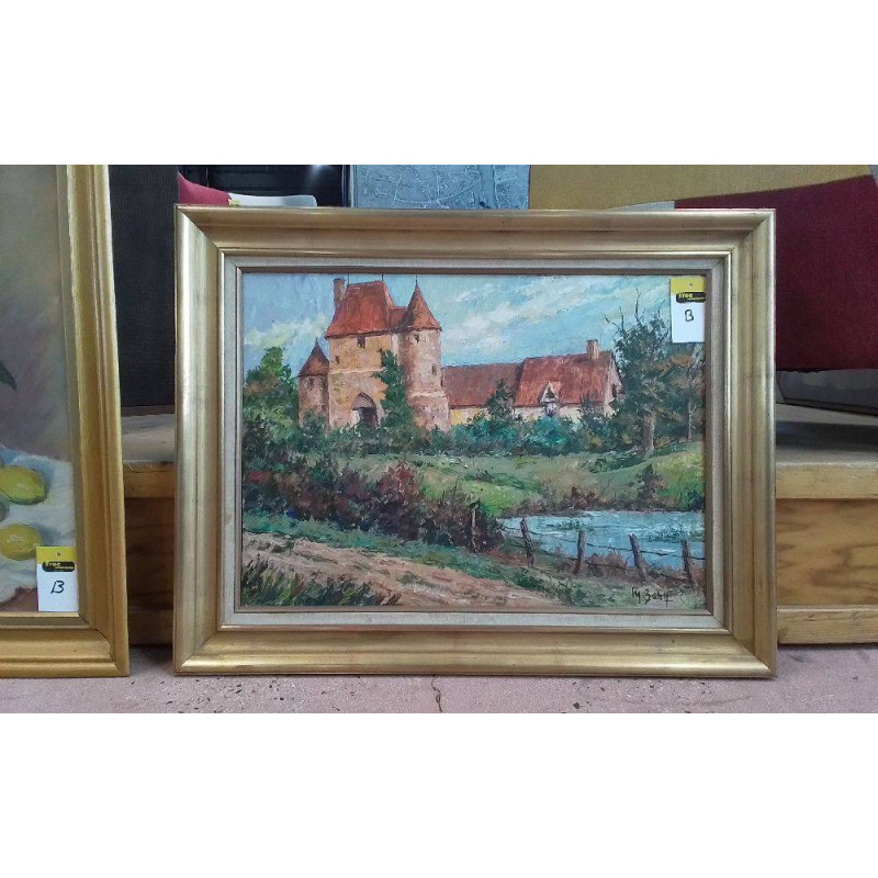 PEINTURE SUR BOIS CADRE DORÉ CHEMIN