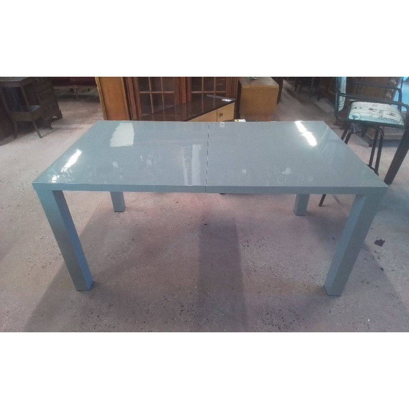TABLE RECTANGULAIRE LAQUÉE GRISE 2 ALLONGES 45CM