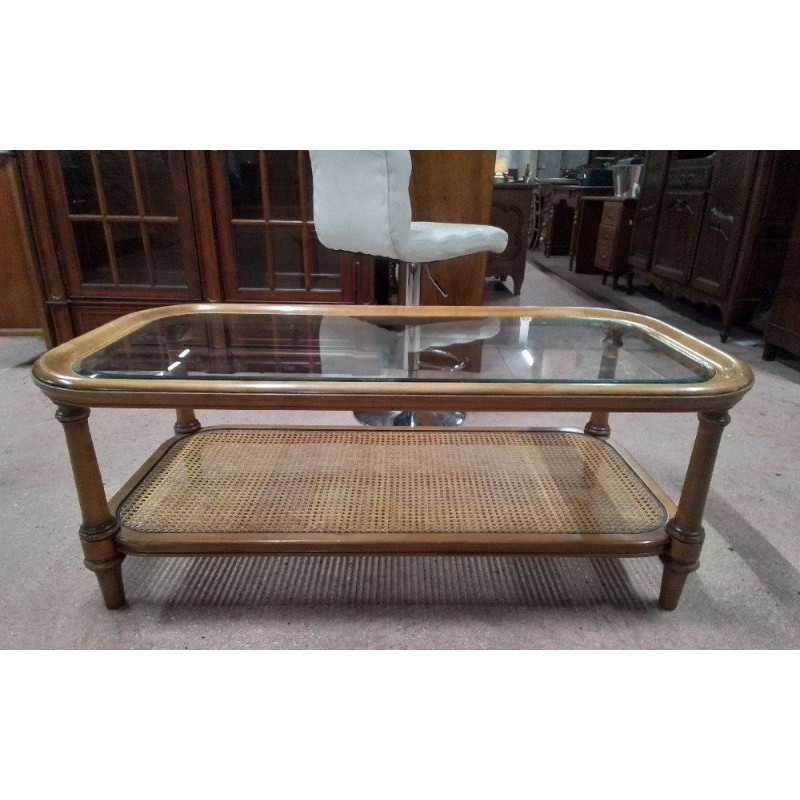 TABLE BASSE CANNÉE MERISIER