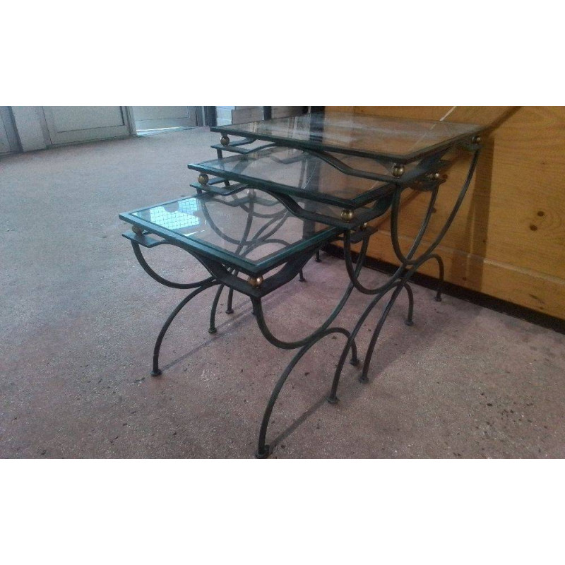LOT DE TABLES GIGOGNES METAL & VERRE