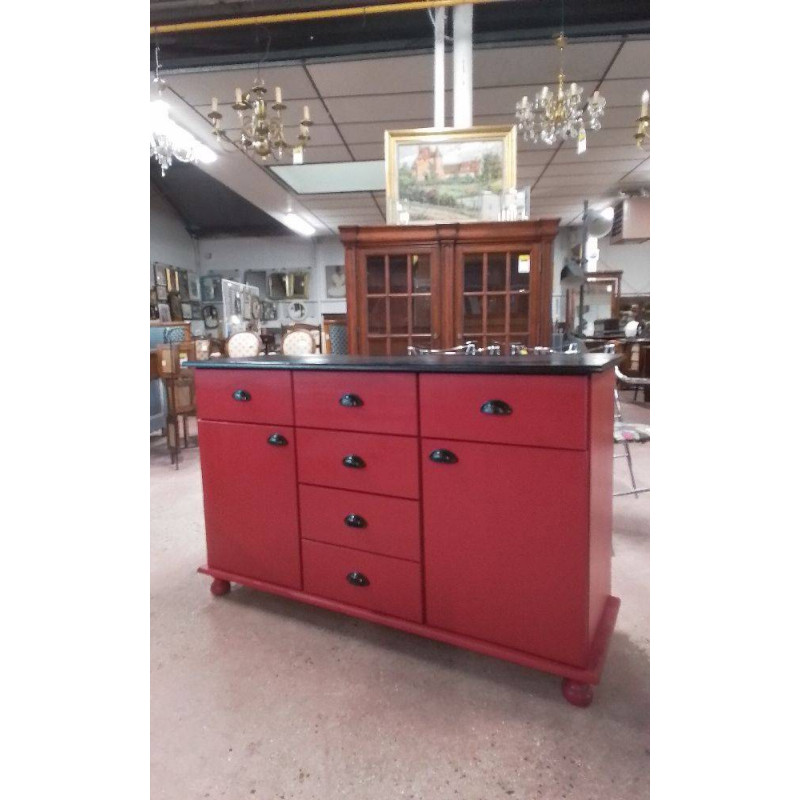 BUFFET PEINT.2 PORTES. 6 TIROIRS 