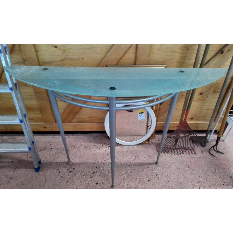 CONSOLE DEMI-LUNE METAL ET VERRE