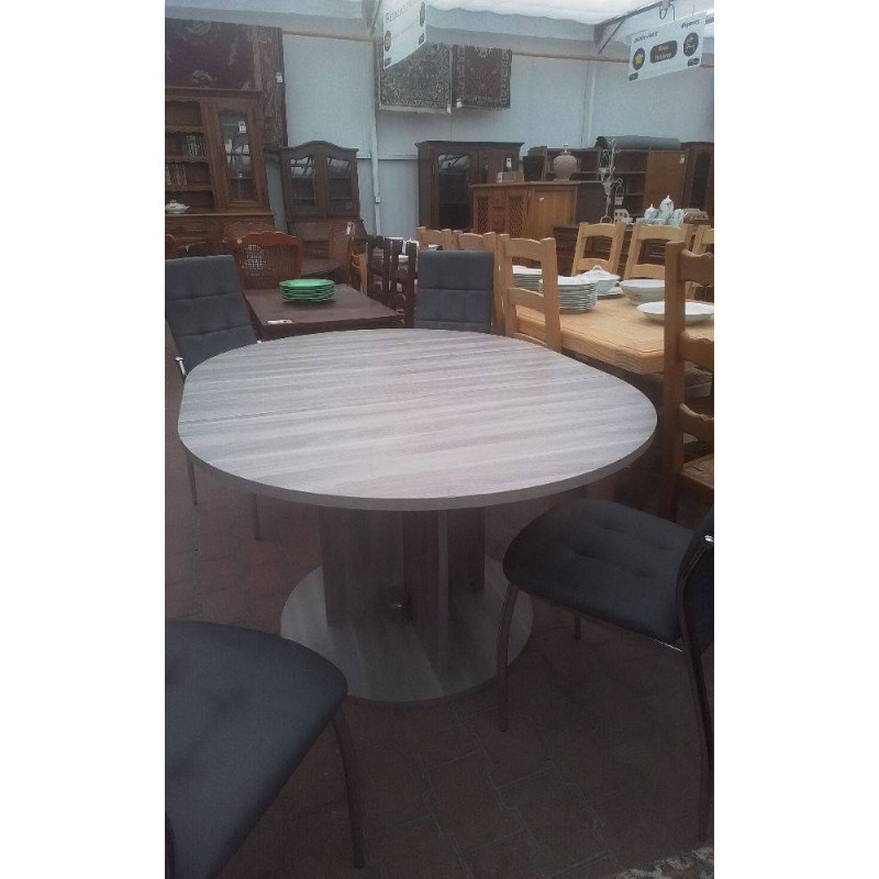 TABLE RONDE1 ALLONGE MELAMINE DECOR CHÊNE GRIS