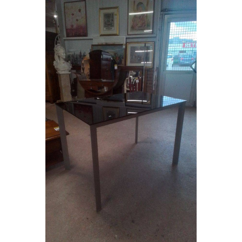 TABLE VERRE PIED METAL 