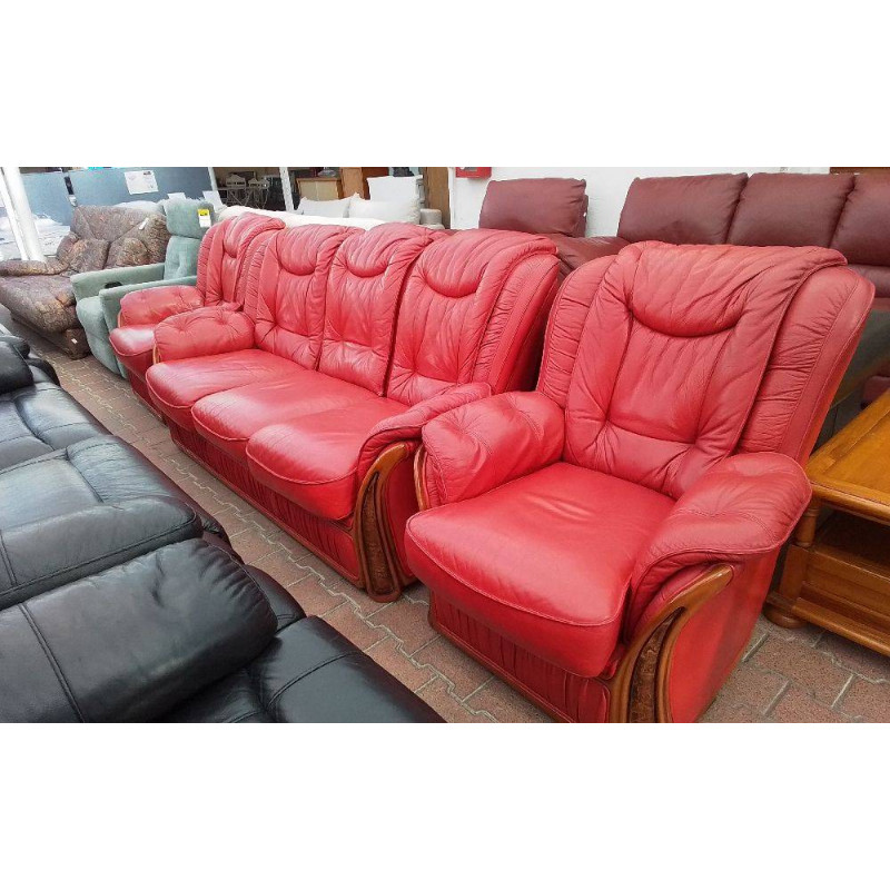 CANAPÉ 3 PLACES CUIR ROUGE + 2 FAUTEUILS 
