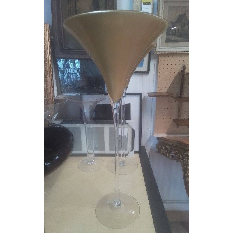 VASE VERRE DORÉ SUR PIED HAUTEUR 69 CM