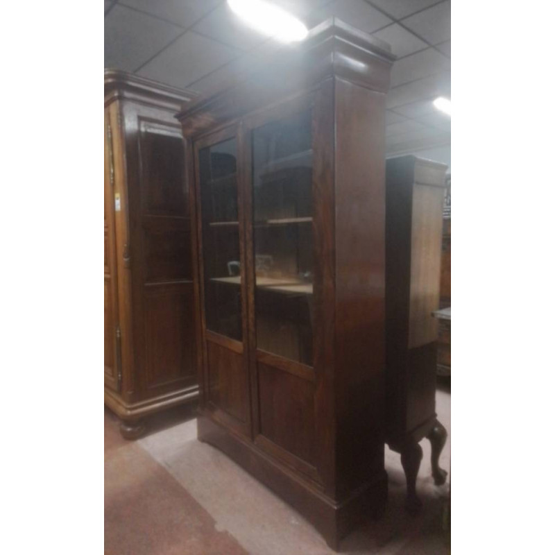 BIBLIOTHÈQUE VITRÉE ANCIENNE PLACAGE ACAJOU 