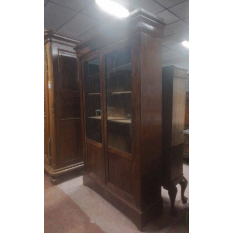 BIBLIOTHÈQUE VITRÉE ANCIENNE PLACAGE ACAJOU 