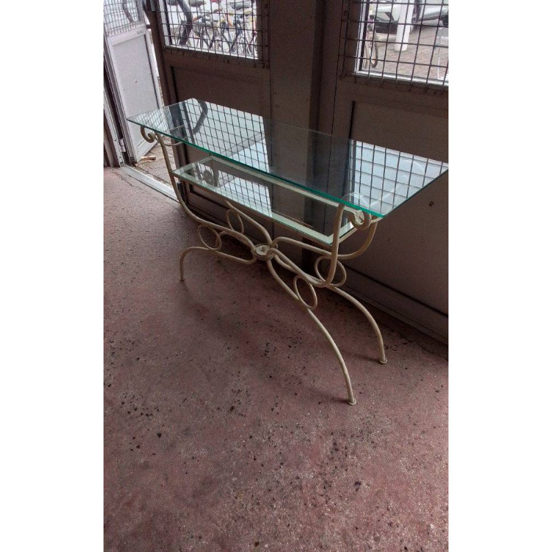 CONSOLE FER FORGÉ DESSUS VERRE 