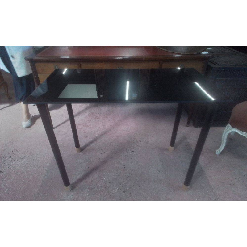 TABLE NOIRE METAL ET VERRE 