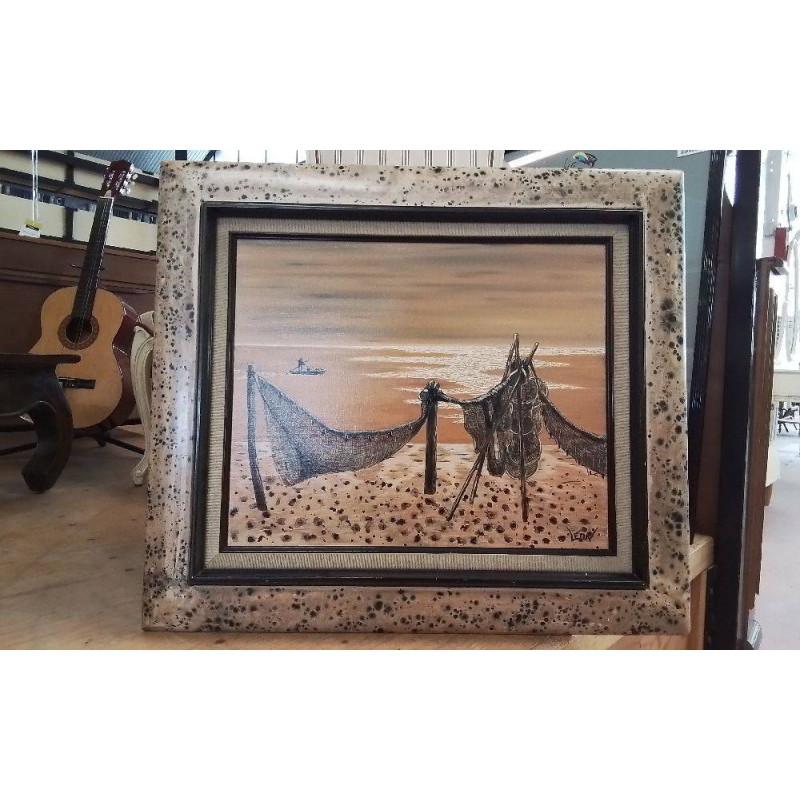 HUILE SUR TOILE LEON ENCADRÉE (61×70 AVEC CADRE)