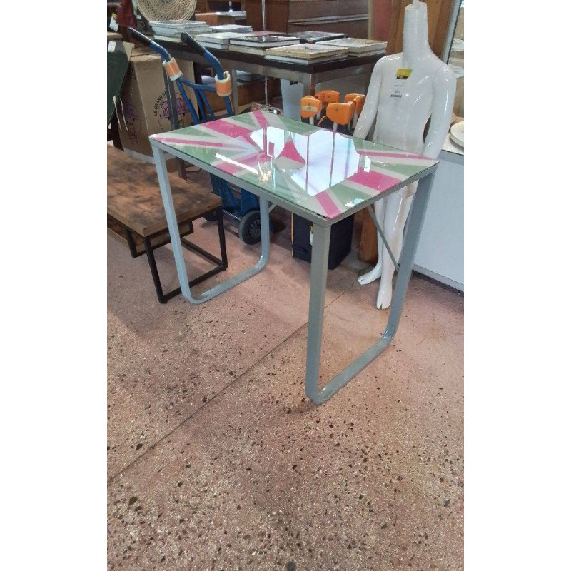 BUREAU MÉTAL DESSUS VERRE 