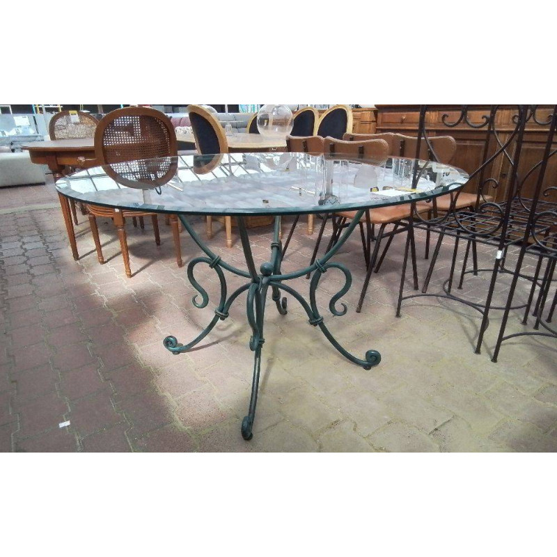 TABLE RONDE FER FORGÉ VERRE 